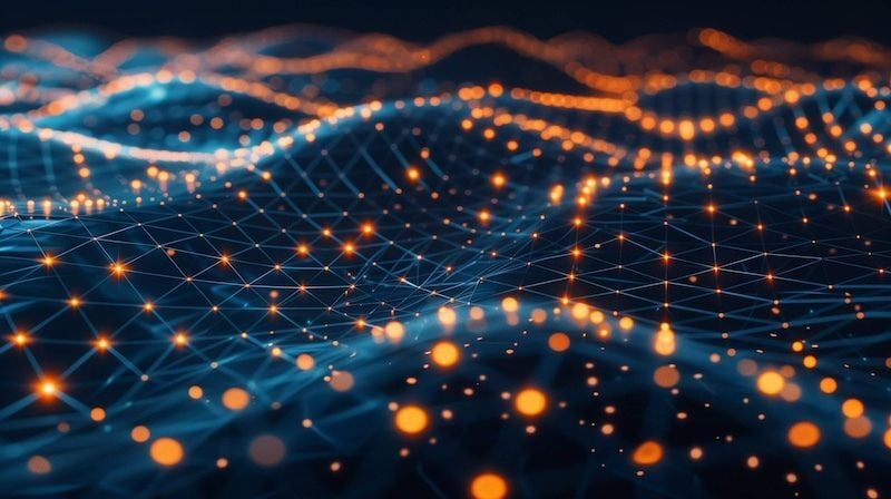 Abstract data network illustrating AI-supported analytics and system connectivity